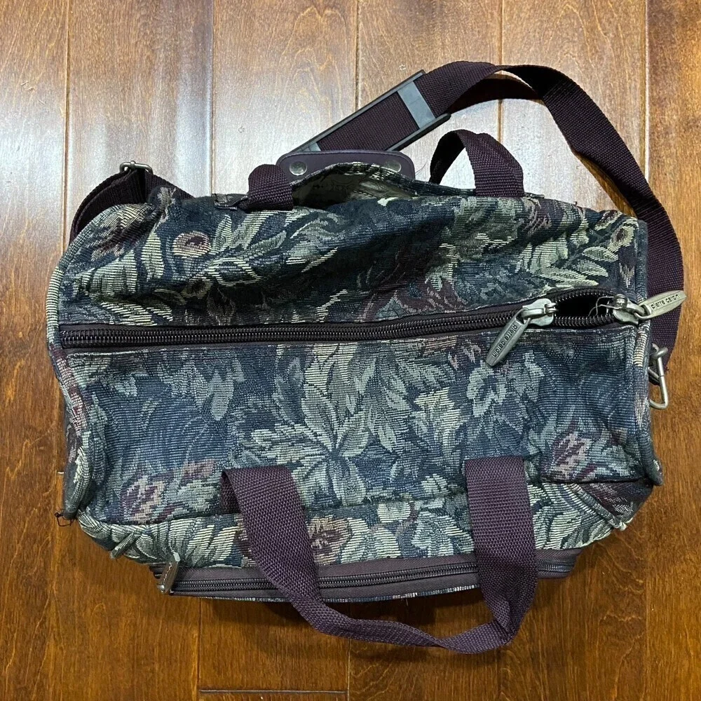 Pierre Cardin Floral Print Tapestry Duffle Bag Travel Vintage Green Brown